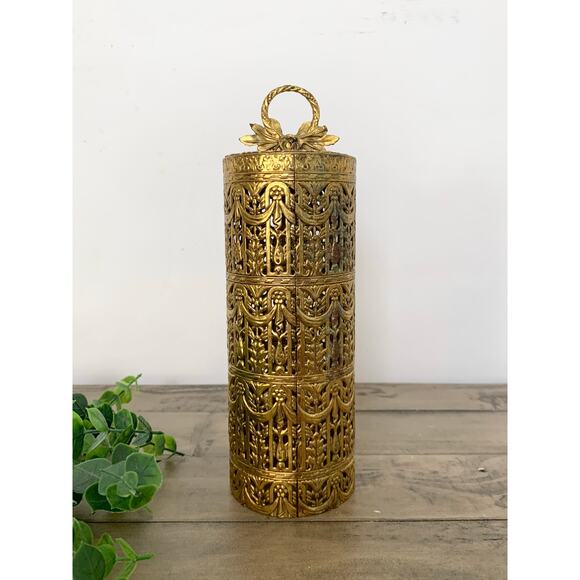Vintage Ormolu Brass Filigree Hairspray Cover Hollywood Regency Vanity Decor - Picture 8 of 10